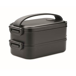 Obrázky: Černý dvoupatrový box na oběd z recykl. PP s madlem