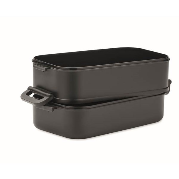 Obrázky: Černý dvoupatrový box na oběd z recykl. PP s madlem, Obrázek 3