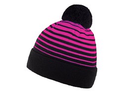 Zobrazit detaily pro Pruhovaná zimní čepice s bambulí, černá/neon růžová Obrázky: Pruhovaná zimní čepice s bambulí, černá/neon růžová